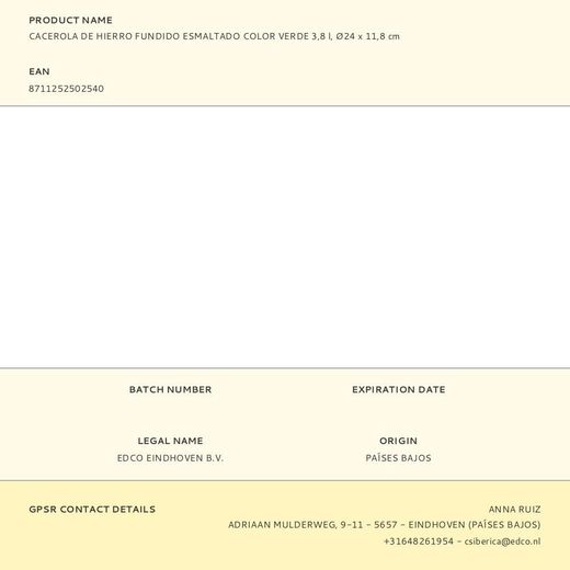 Cacerola De Hierro Fundido Esmaltado Color Verde 3,8 L, Ø24 X 11,8 Cm