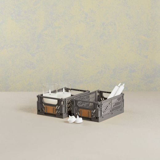 Caja Almacenaje Plegable Gris 25 X 16,5 X 10 Cm Set 2 Piezas