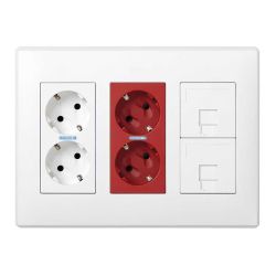 Caja Con 2 Schukos Blancos + 2 Schukos Rojos + 2 Rj45 500 Cima Superficie O Empotrar Blanca