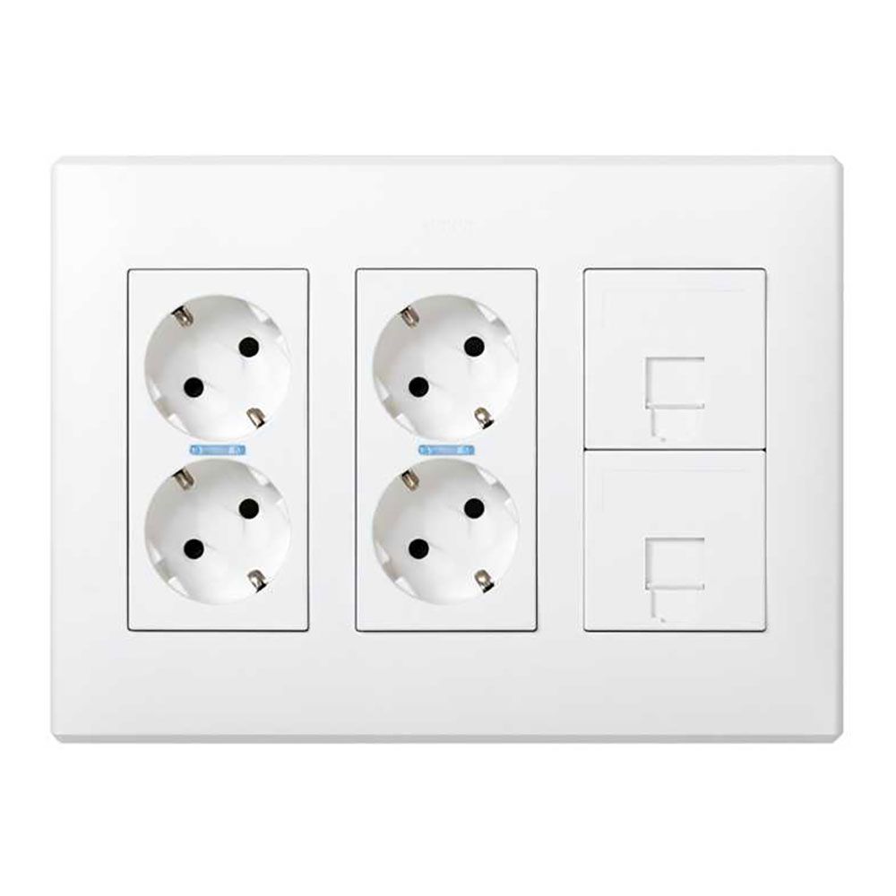 Caja Con 4 Schuko + 2 Rj45, 500 Cima Superficie O Empotrar Blanca