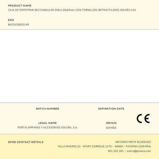 Caja De Empotrar Rectangular 200X130X60Mm Con Tornillos (Retractilado) Solera 314