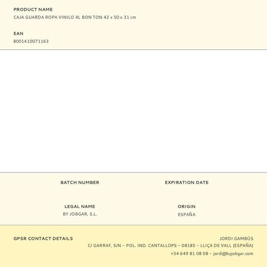 Caja Guarda Ropa Vinilo Xl Bon Ton 42 X 50 X 31 Cm