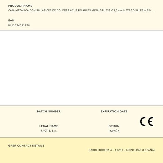 Caja Metálica Con 36 Lápices De Colores Acuarelables Mina Gruesa Ø3,5 Mm Hexagonales + Pincel