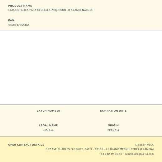 Caja Metálica Modelo Scandi Nature Para Cereales 750 G