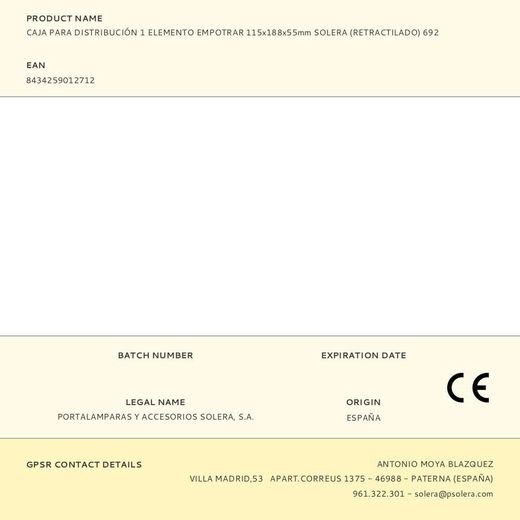 Caja Para Distribución 1 Elemento Empotrar 115X188X55Mm Solera (Retractilado) 692