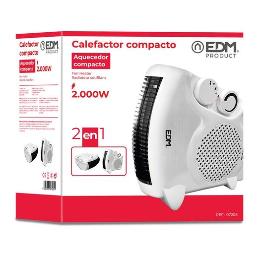 Calefactor Compacto 2 En 1 Vertical/Horizontal 1.000 - 2.000 W Blanco