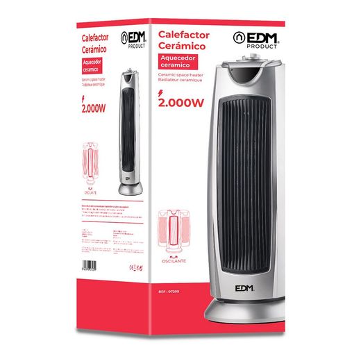Calefactor De Torre Cerámico Oscilante Modelo Silver 1000 - 2000 W