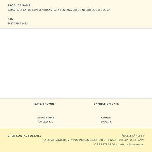 Cama Para Gatos Con Ventosas Para Ventana Color Negro 65 X 18 X 25 Cm