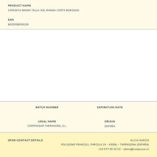 Camiseta Negra Talla-Xxl Manga Corta Bordado