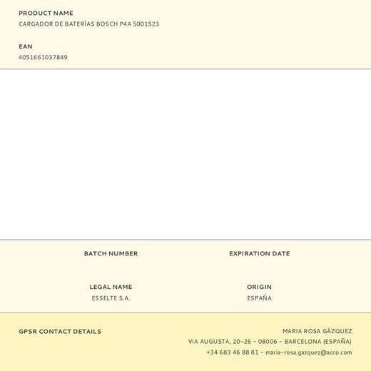 Cargador De Baterías Bosch P4A 5001523