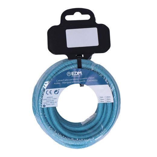Carrete Cable Cordón Tubular H03Vv-F 2 X 0,75 Mm² Azul Claro, 5 M