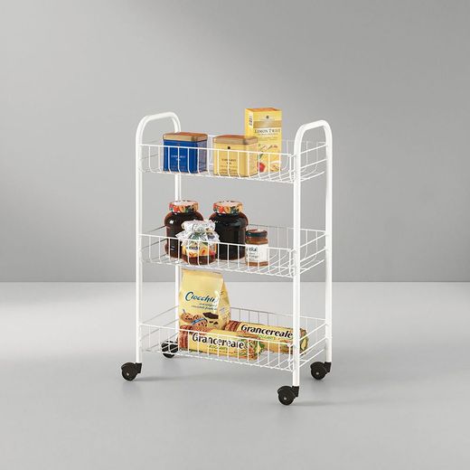 Carrito Multiuso Con 3 Cestos, Blanco, 41 X 23 X 63 Cm