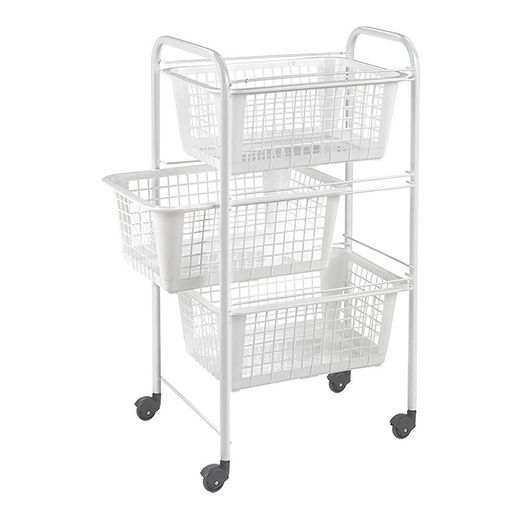 Carrito Multiuso Con 3 Cestos, San Diego, Blanco, 30 X 38 X 68 Cm