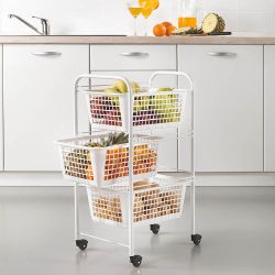 Carrito Multiuso Con 3 Cestos, San Diego, Blanco, 30 X 38 X 68 Cm