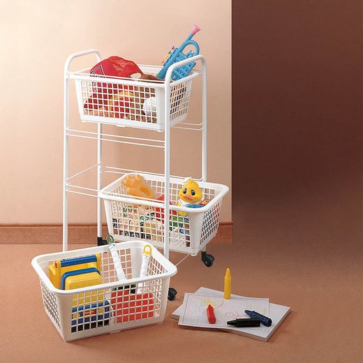 Carrito Multiuso Con 3 Cestos, San Diego, Blanco, 30 X 38 X 68 Cm