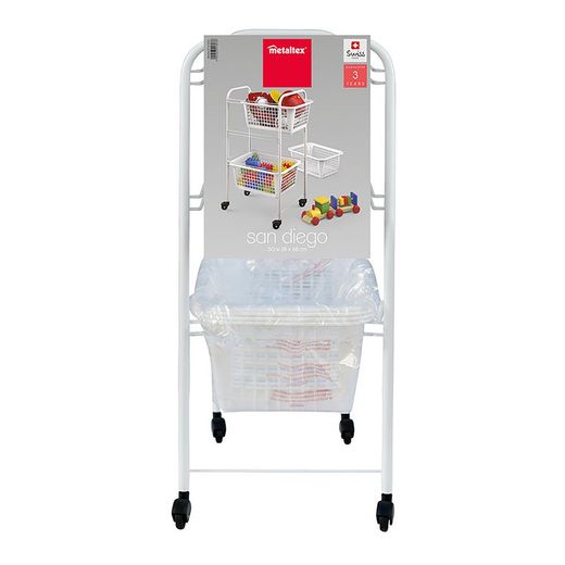 Carrito Multiuso Con 3 Cestos, San Diego, Blanco, 30 X 38 X 68 Cm