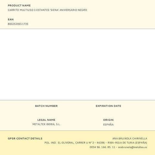 Carrito Multiuso Con 3 Cestos, Siena Aniversario, Negro, 41 X 23 X 63 Cm