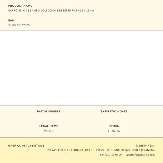 Carro Slim De Bambú Colección Desserte 74.5 X 36 X 15 Cm