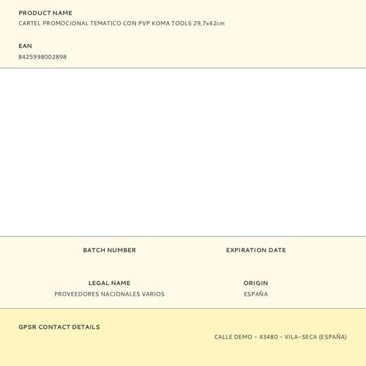 Cartel Promocional Tematico Con Pvp Koma Tools 29,7X42Cm