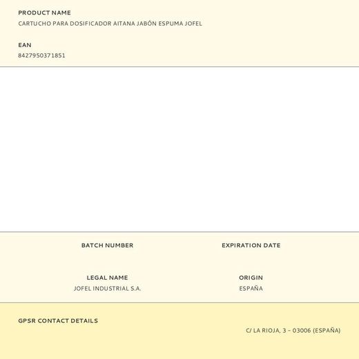 Cartucho Para Dosificador Aitana Jabón Espuma Jofel