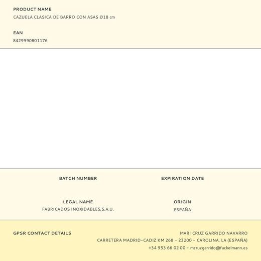 Cazuela Clasica De Barro Con Asas Ø18 Cm