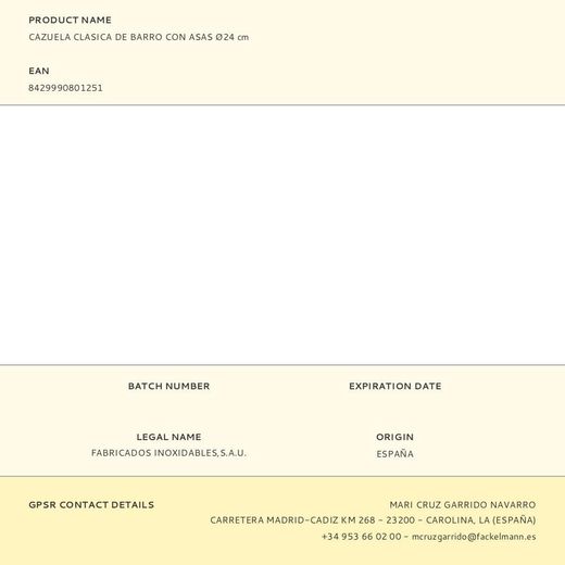 Cazuela Clasica De Barro Con Asas Ø24 Cm