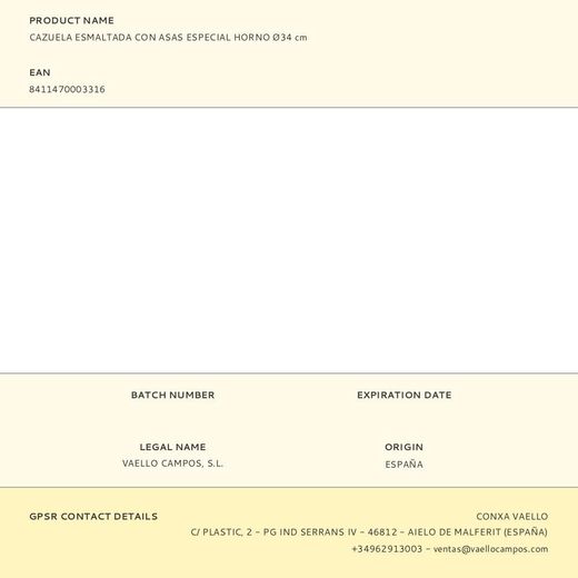 Cazuela Esmaltada Con Asas Especial Horno Ø34 Cm