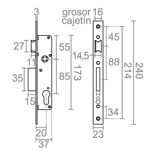 Cerradura Embutir C/C Cre08 20/85 Mm Inox