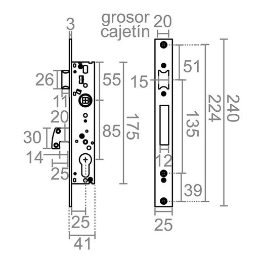 Cerradura Embutir C/C Cre10 25/85 Mm Inox