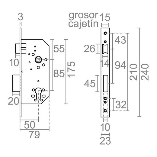 Cerradura Embutir C/C Cre12 50/85 Mm Latonado