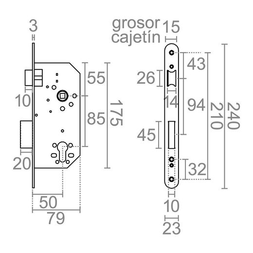 Cerradura Embutir C/R Cre06 50/85 Mm Negra