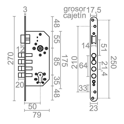 Cerradura Embutir C/R Cre07 50/85 Mm Negra