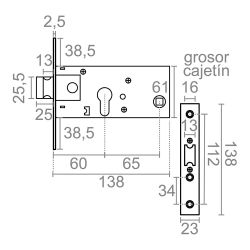 Cerradura Embutir Cre01 60 Mm Inox