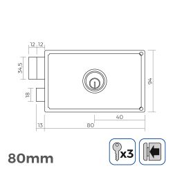 Cerradura Izquierda 80 Mm 3 Llaves Incluidas