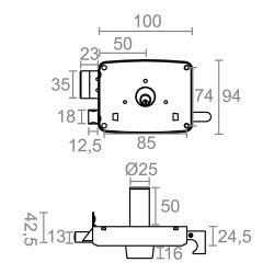 Cerradura Sobreponer Crs02 Dcha 50 X 100 Mm Pintado Oro