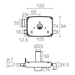 Cerradura Sobreponer Crs02 Derecha 60 X 120 Mm Pintado Oro