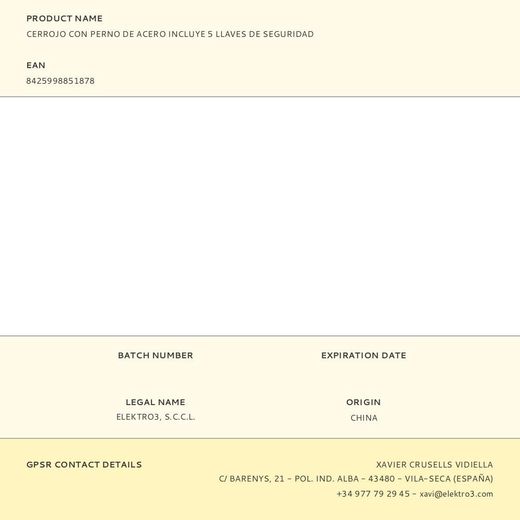 Cerrojo Con Perno De Acero Incluye 5 Llaves De Seguridad