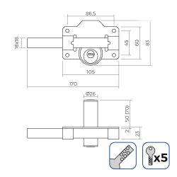 Cerrojo De Seguridad Con  5 Llaves De Seguridad, Negro