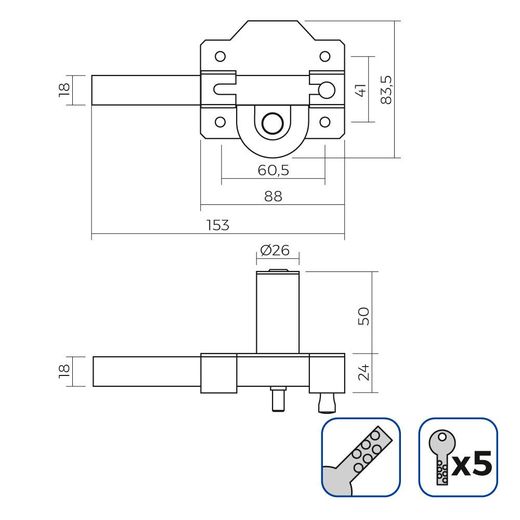 Cerrojo De Superfície Níquel Con Cilindro Redondo Seguridad Y Pestillo Apertura