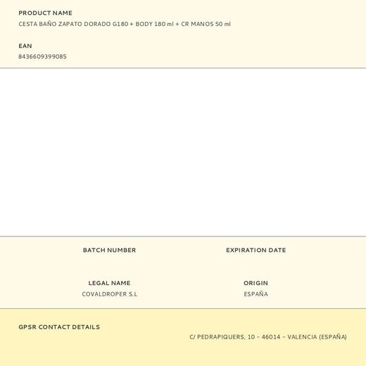 Cesta Baño Zapato Dorado G180 + Body 180 Ml + Cr Manos 50 Ml