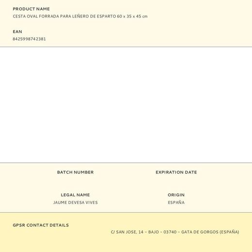 Cesta Oval Forrada Para Leñero De Esparto, 60 X 35 X 45 Cm