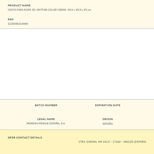 Cesto Para Ropa 35 L Rattan Color Crema  59,5 X 39,5 X 25 Cm