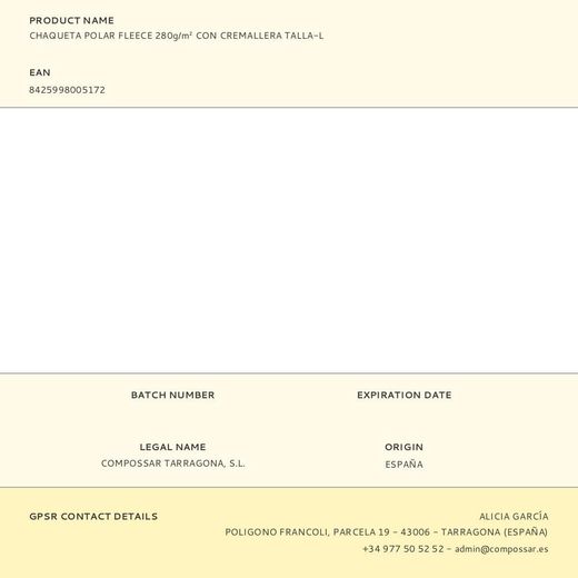 Chaqueta Polar Fleece 280G/M² Con Cremallera Talla-L