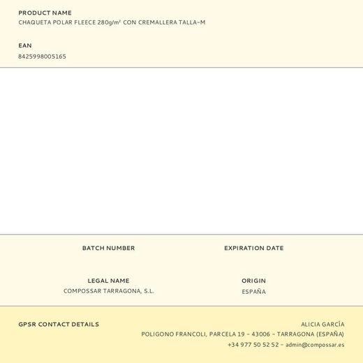 Chaqueta Polar Fleece 280G/M² Con Cremallera Talla-M