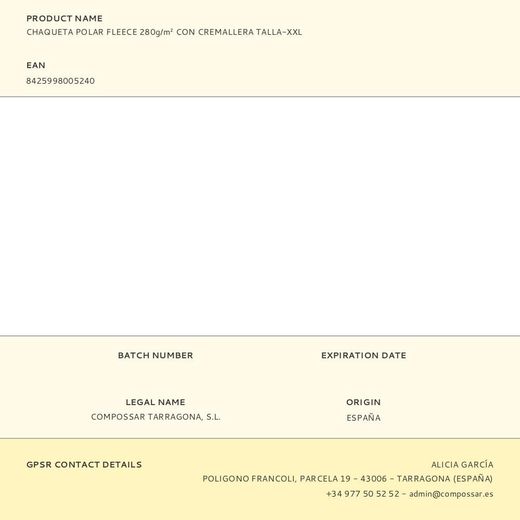 Chaqueta Polar Fleece 280G/M² Con Cremallera Talla-Xxl