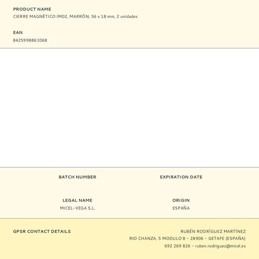 Cierre Magnético Im02, Marrón, 56 X 18 Mm, 2 Unidades