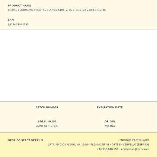 Cierre Seguridad Frontal Blanco 5105-2-001 (Blister 2 Unid.) Inofix