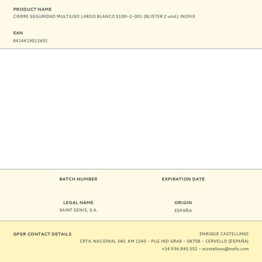 Cierre Seguridad Multiuso Largo Blanco 5100-2-001 (Blister 2 Unid.) Inofix