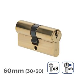 Cilindro Latón 60Mm (30+30Mm)  Leva Corta R13 Con 3 Llaves De Serreta Incluidas