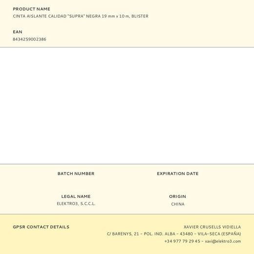 Cinta Aislante Calidad "Supra" Negra 19 Mm X 10 M, Blister
